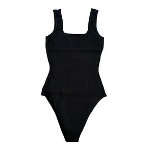 Edges of Her Ribbed Tank Scoop Neck Bodysuit Black Small